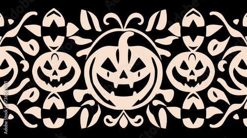 Decorative Halloween border featuring carved pumpkin faces and floral elements.