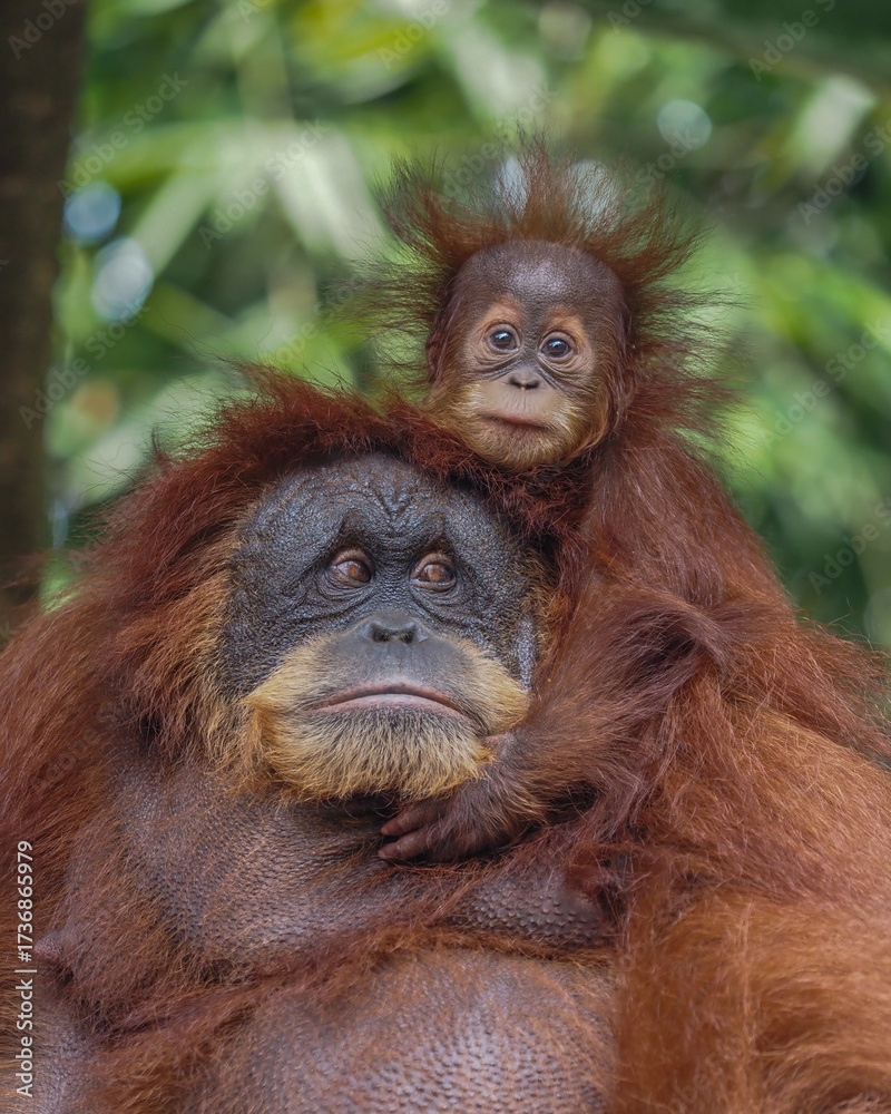 Obraz premium Mother and baby orangutan 