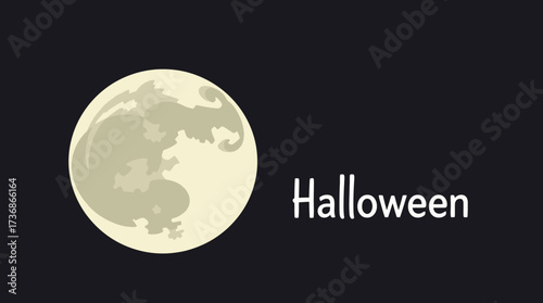 A full moon illuminates the night sky, with the word "Halloween" displayed in white text.