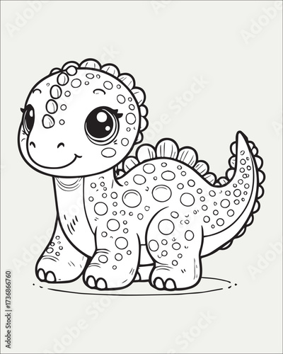 An adorable outline illustration of a baby Spinosaurus (or similar spiked dinosaur) with a spotted pattern. Great for children's books, activity pages, seamless patterns, or charming