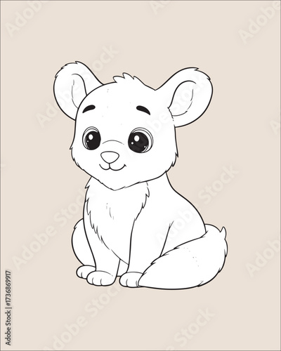 A very cute, chibi-style outline illustration of a puppy with round ears and large eyes. Excellent for pet merchandise, nursery decor, friendly mascots, or any design