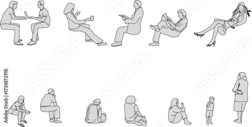 vector sketch illustration silhouette design of various human activities with their work as a complement to the image  