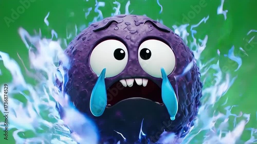 Huckleberry hysteria frantic flash. Fantastic superhero speedster berry. Fruit character panic. VFX fruit art on greenscreen chroma key