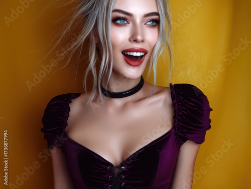 Smiling woman with bright b...