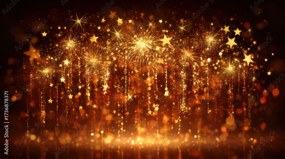 Fototapeta premium Golden Sparkling Background with Stars and Shining Lights for Celebratory Events and Festive Occasions in a Dazzling Display of Glorious Fantasy