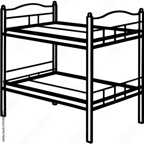 Minimal Bunk Bed Line Art Vector Illustration on White Background
