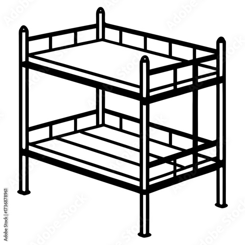 Minimal Bunk Bed Line Art Vector Illustration on White Background
