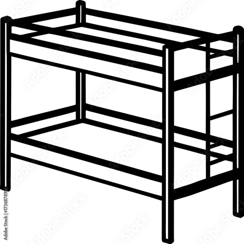 Minimal Bunk Bed Line Art Vector Illustration on White Background