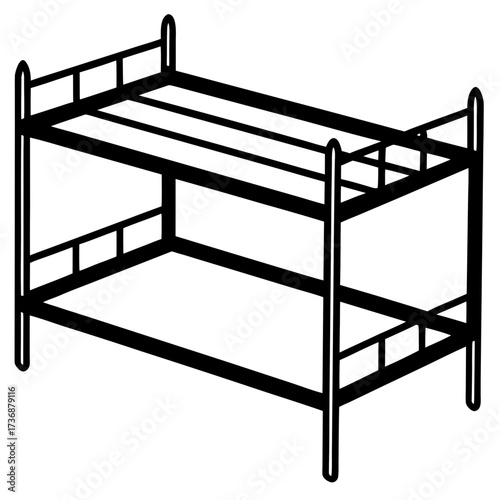 Flat Bunk Bed Vector Design in Simple Line Art Style