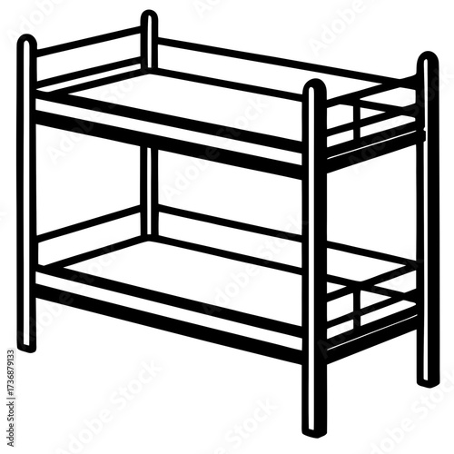 Flat Bunk Bed Vector Design in Simple Line Art Style