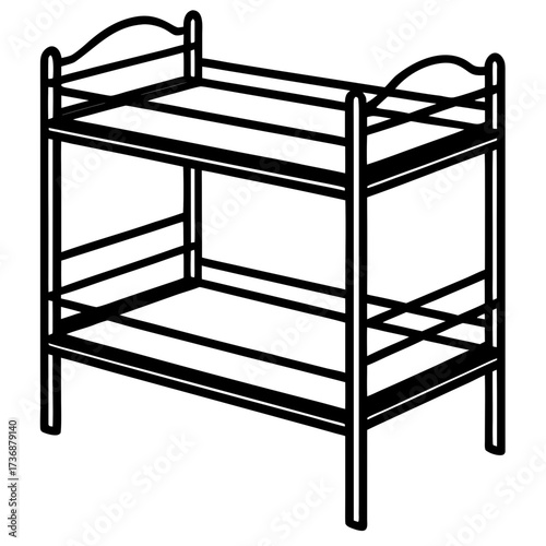 Flat Bunk Bed Vector Design in Simple Line Art Style