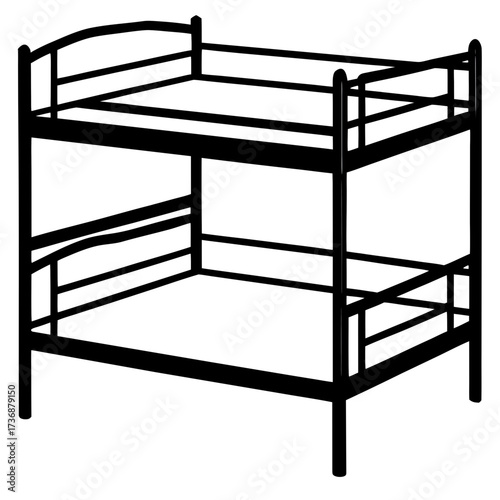 Flat Bunk Bed Vector Design in Simple Line Art Style