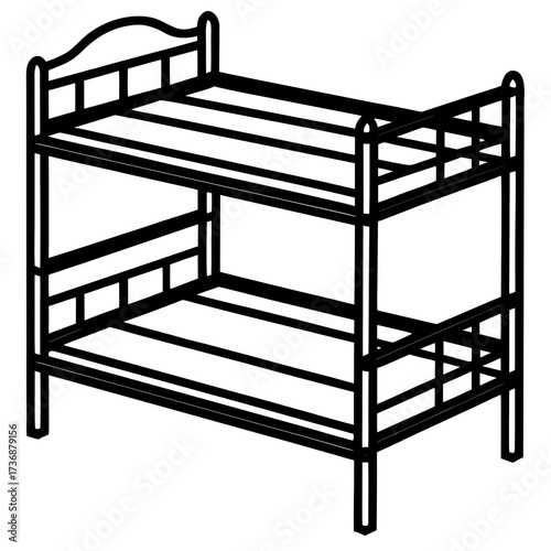 Flat Bunk Bed Vector Design in Simple Line Art Style