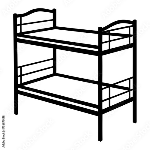 Flat Bunk Bed Vector Design in Simple Line Art Style