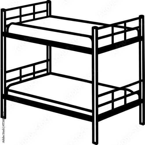 Flat Bunk Bed Vector Design in Simple Line Art Style