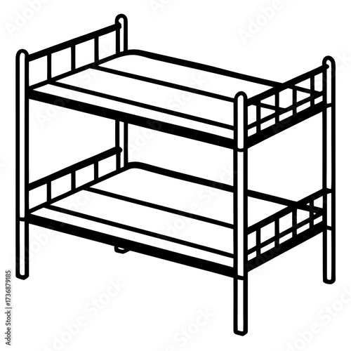 Flat Bunk Bed Vector Design in Simple Line Art Style