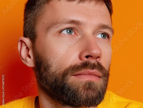 Bearded man with short hair...