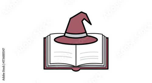 Magic spell book illustration with a wizards hat perfect for fantasy storytelling blogs creating whimsical atmosphere and mystical allure