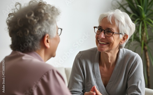 Two seniors woman talking. High quality