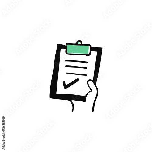 Hand holding a checklist with checkmark, doodle style