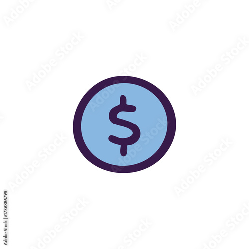 Light blue coin with dark purple dollar sign and border