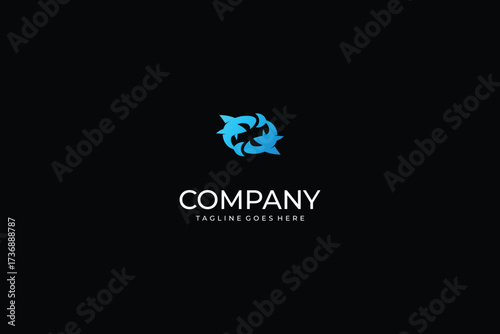 Fish circle logo design with fishes forming recycle shape, aquatic marine emblem, seafood eco community brand identity, sustainability ocean vector symbol for fishing business