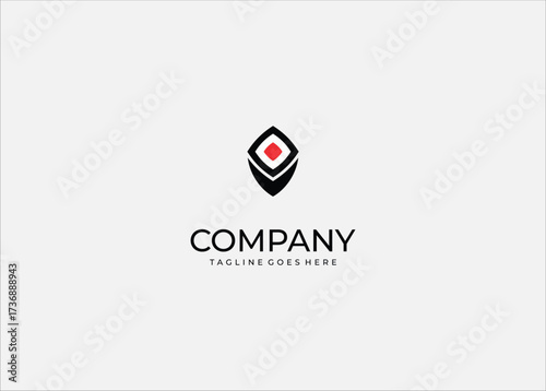 Sushi map pin logo with abstract red center and black white layers, Japanese food location icon for restaurant, travel, gastronomy, culinary