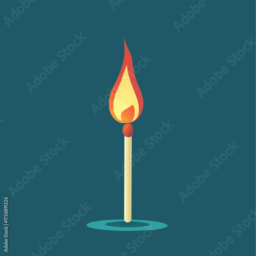 Ignited matchstick ready to flare up , vector style simple color