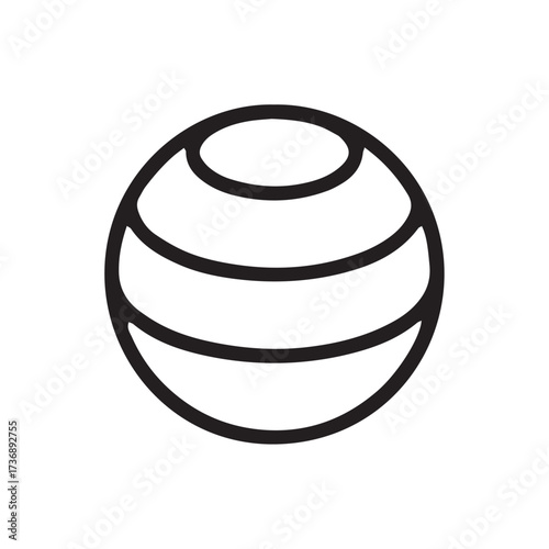 Stylized graphic representation of a striped sphere, featuring a clean outline design that evokes a sense of rotation or layered structure, ideal for modern visual projects