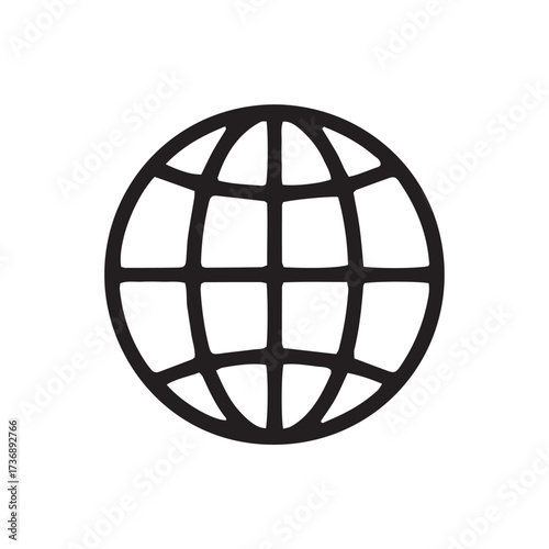 Simple Black and White Globe Icon for Global Communication, Digital Design, and International Concepts