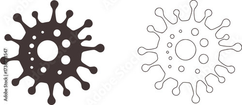 Dark gray virus outline and solid shape coronavirus microbe