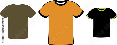 Three colorful t shirts arranged side by side apparel clothing