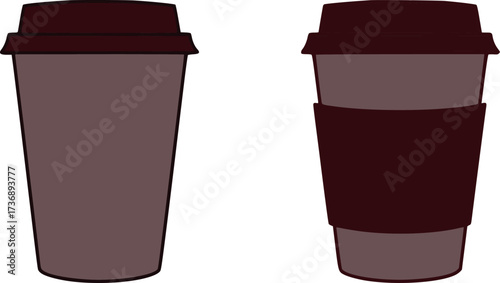 Two disposable cups with dark lids and sleeves coffee cups to go cups