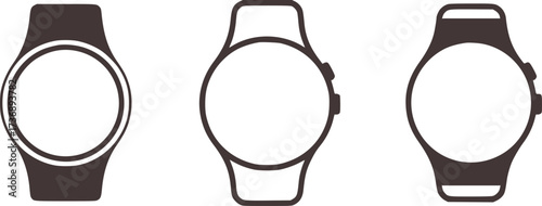 Three grey smartwatches displayed in a row wearable technology digital watch