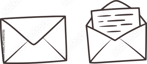 Two envelopes one closed one open with letter mail communication