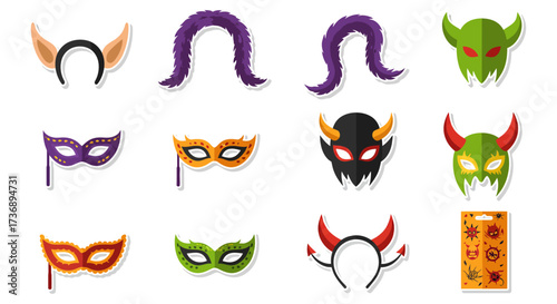 halloween costume accessories masks headbands and sticker sheets for parties and events adding spooky fun and creative choices for celebration