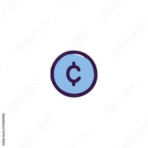 Blue coin with stylized cent symbol