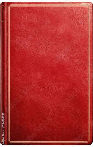A red book with a gold border, showing slight texture, likely leather bound