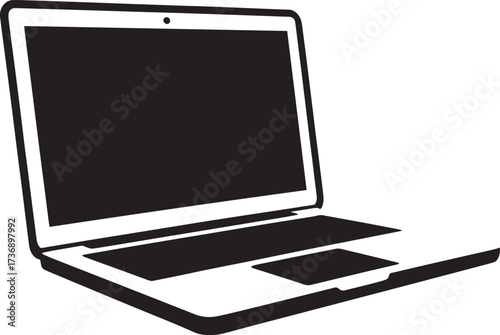 Angled laptop vector icon, portable computer with screen, digital device illustration