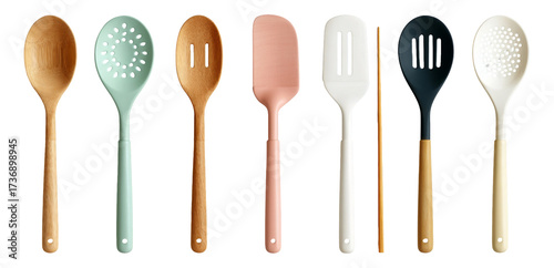 Colorful Kitchen Utensils on Isolated Transparent Background for Culinary Use