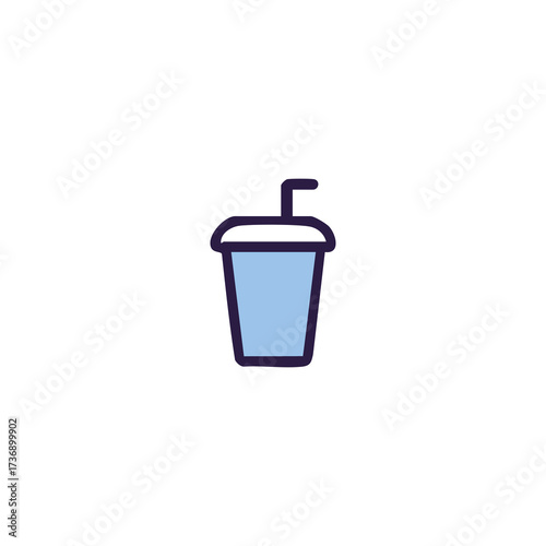 Blue drink cup with dark outlines and straw