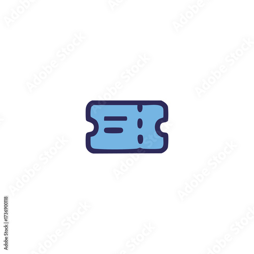 Light blue cartoon ticket stub with rounded dark blue trim