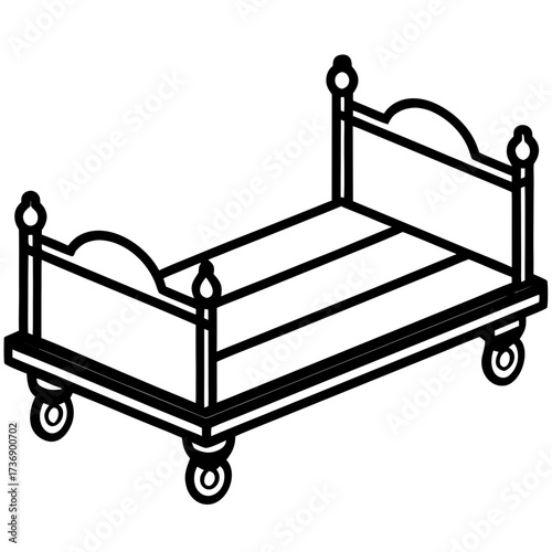 Simple Line Art Trundle Bed Illustration Vector