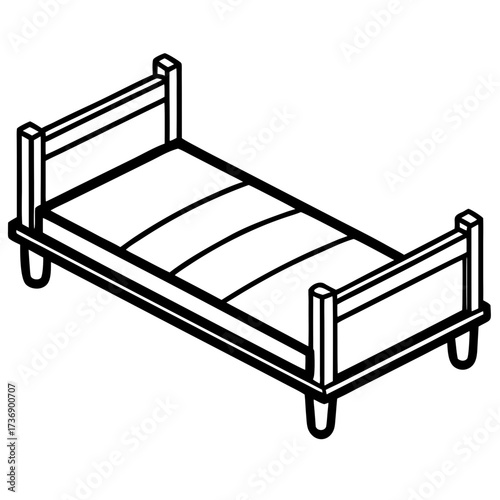 Simple Line Art Trundle Bed Illustration Vector