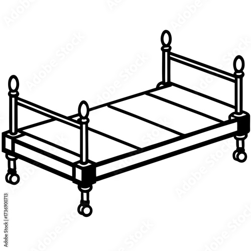 Simple Line Art Trundle Bed Illustration Vector