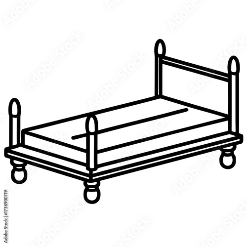 Simple Line Art Trundle Bed Illustration Vector