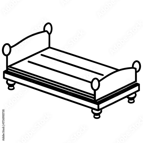 Simple Line Art Trundle Bed Illustration Vector