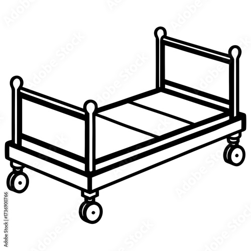 Simple Line Art Trundle Bed Illustration Vector