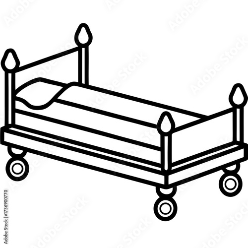 Simple Line Art Trundle Bed Illustration Vector
