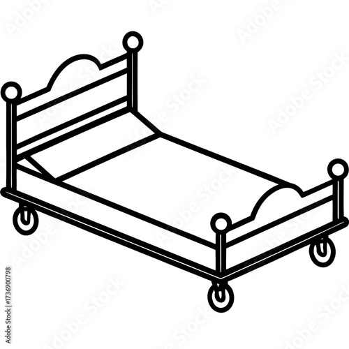 Simple Line Art Trundle Bed Illustration Vector